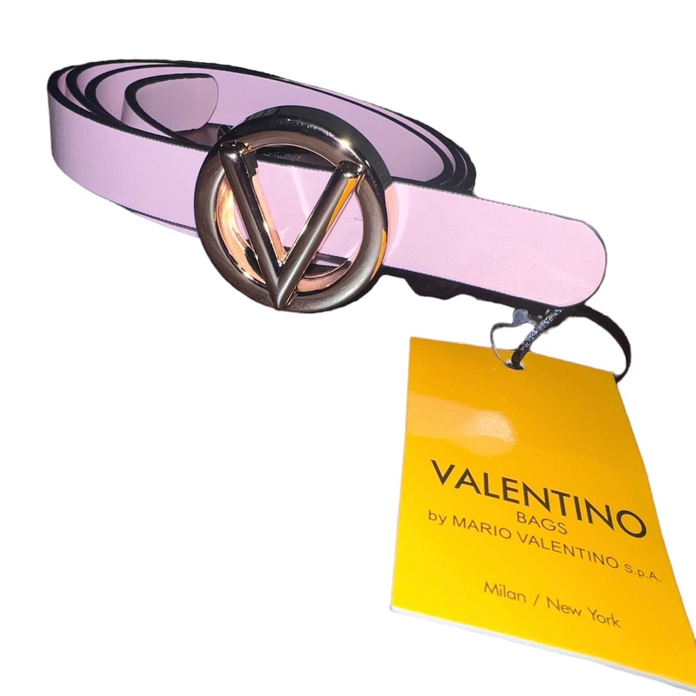 Valentino NEW Soft Pink Leather Baby Belt Gold HardWare Size X-Large